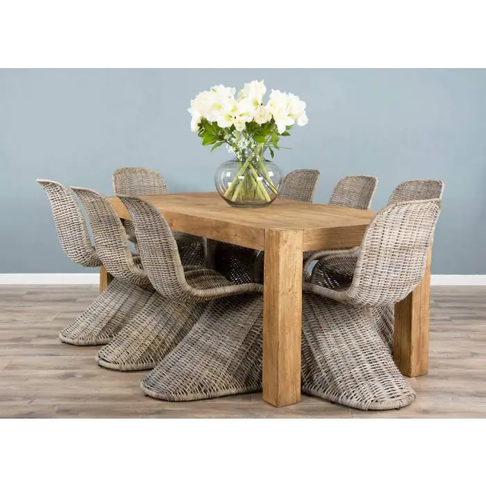 1.8m Reclaimed Elm Chunky Style Dining Table with 8 Stackable Zorro Chairs - 1