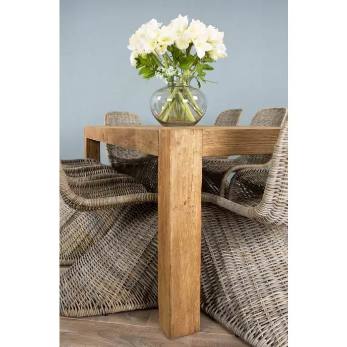 1.8m Reclaimed Elm Chunky Style Dining Table with 8 Stackable Zorro Chairs - 2