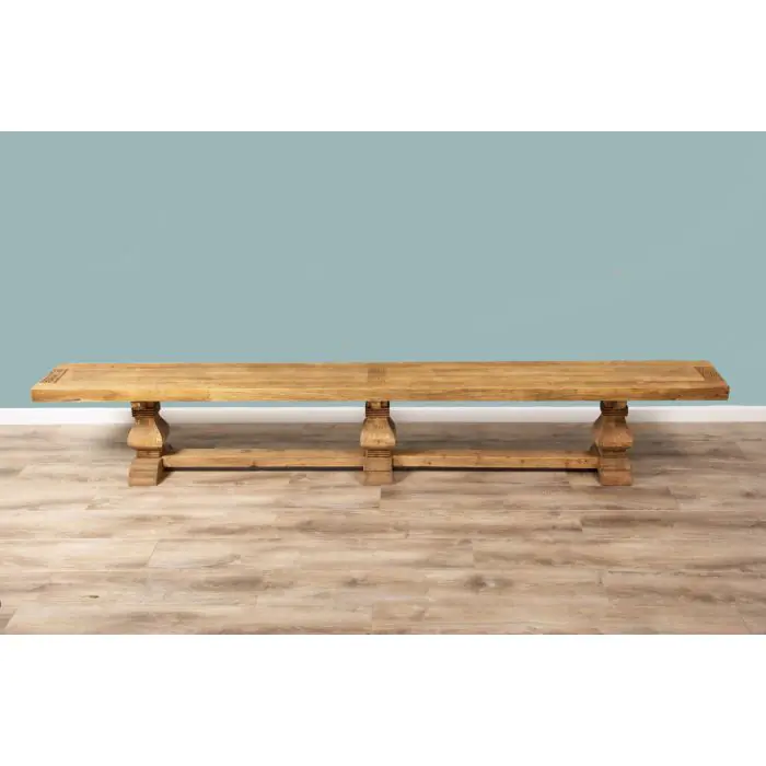 3m Reclaimed Elm Pedestal Dining Table with 2 Benches  - 4