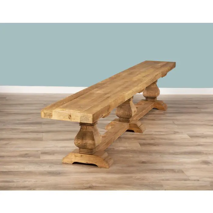 3m Reclaimed Elm Pedestal Dining Table with 2 Benches  - 2