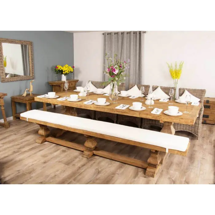 3m Reclaimed Elm Pedestal Dining Table with 5 Donna Armchairs and 1 Bench - 2