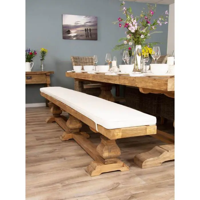 3m Reclaimed Elm Pedestal Dining Table with 5 Latifa Chairs, 2 Latifa Armchairs and 1 Bench  - 1