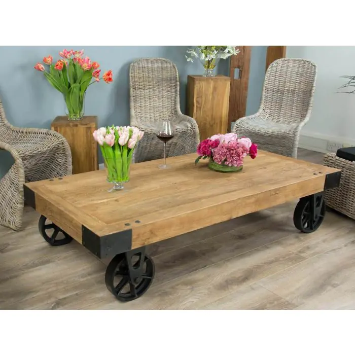 Reclaimed Elm Wheeled Coffee Table - 1