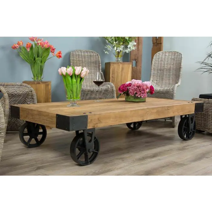 Reclaimed Elm Wheeled Coffee Table - 0