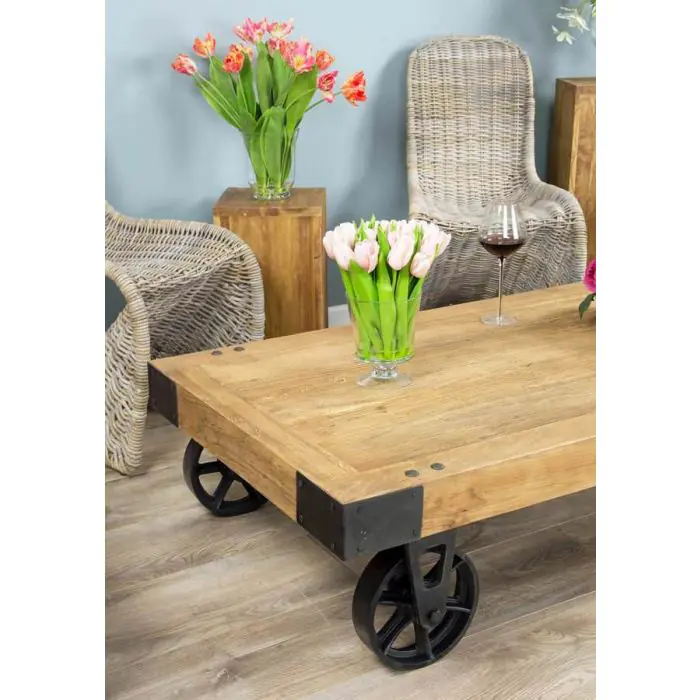 Reclaimed Elm Wheeled Coffee Table - 6