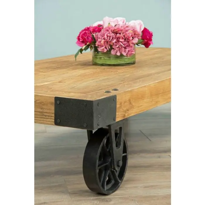 Reclaimed Elm Wheeled Coffee Table - 8