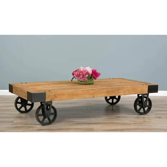 Reclaimed Elm Wheeled Coffee Table - 5