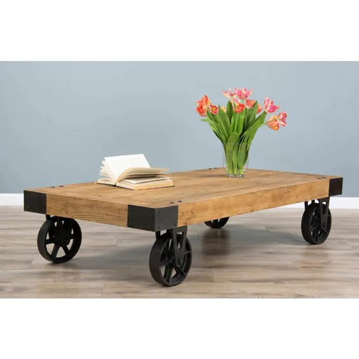 Reclaimed Elm Wheeled Coffee Table - 3