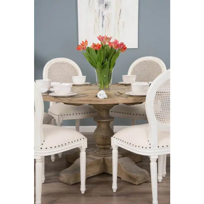 1.3m Farmhouse Pedestal Dining Table with 4 Ellena Chairs - 9
