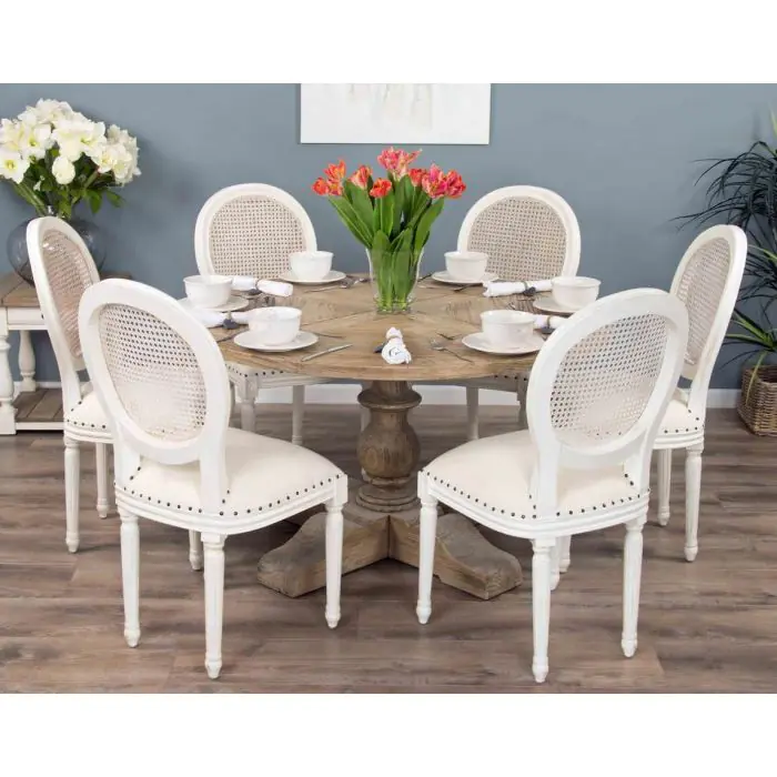 1.3m Farmhouse Pedestal Dining Table with 4 Ellena Chairs - 6