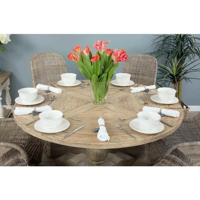 1.3m Farmhouse Pedestal Dining Table with 6 Stackable Zorro Chairs - 3