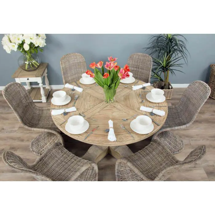 1.3m Farmhouse Pedestal Dining Table with 6 Stackable Zorro Chairs - 2