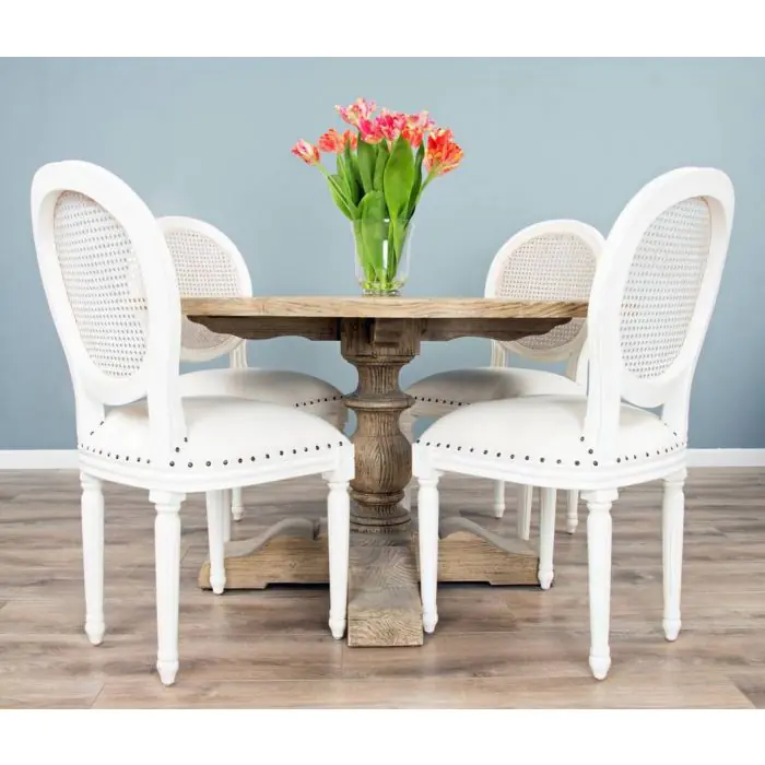 1.3m Farmhouse Pedestal Dining Table with 4 Ellena Chairs - 2