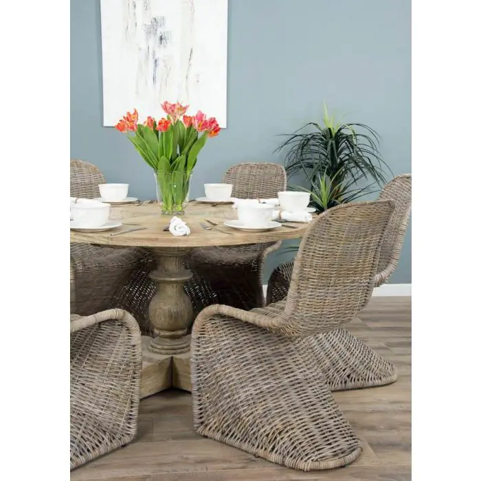 1.3m Farmhouse Pedestal Dining Table with 6 Stackable Zorro Chairs - 4