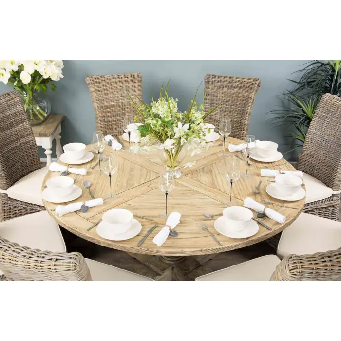 1.6m Farmhouse Pedestal Dining Table with 8 Latifa Chairs  - 1