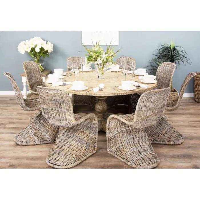 1.6m Farmhouse Pedestal Dining Table with 8 Stackable Zorro Chairs - 1