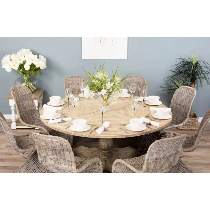 1.6m Farmhouse Pedestal Dining Table with 8 Stackable Zorro Chairs - 3