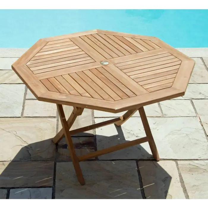 1.2m Teak Octagonal Folding Table with 4 Marley Chairs / Armchairs - 8