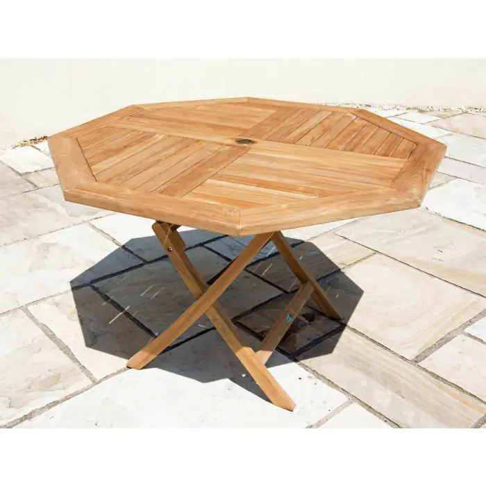 1.2m Teak Octagonal Folding Table with 4 Kiffa Folding Chairs / Armchairs - 5