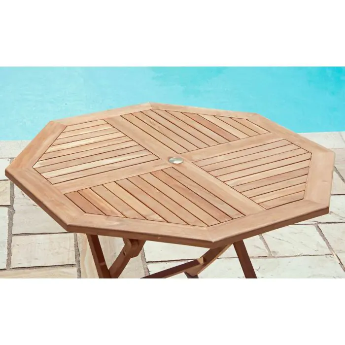 1.2m Teak Octagonal Folding Table with 4 Marley Chairs / Armchairs - 6