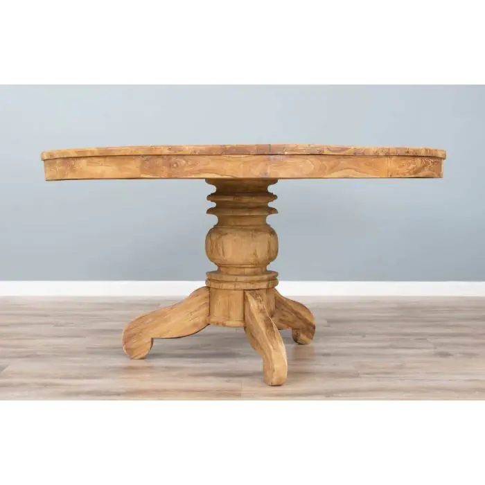 1.5m Reclaimed Teak Circular Pedestal Dining Table with 6 Santos Chairs - 7