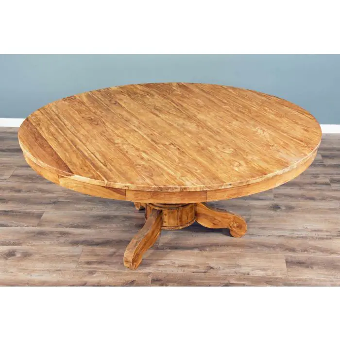 1.8m Reclaimed Teak Circular Pedestal Table with 8 Santos Dining Chairs  - 11