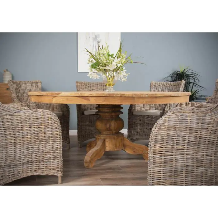 1.8m Reclaimed Teak Circular Pedestal Table with 8 Donna Armchairs - 0