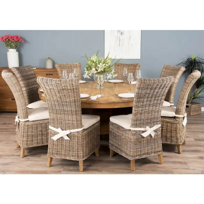 1.8m Reclaimed Teak Circular Pedestal with 8 Latifa Chairs - 1