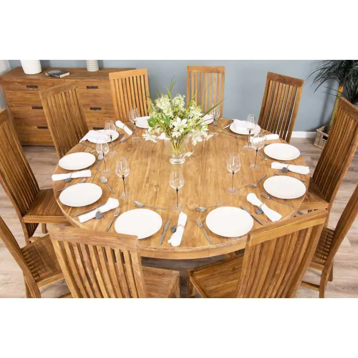 1.8m Reclaimed Teak Circular Pedestal Table with 8 Vikka Dining Chairs - 6