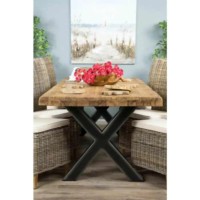 2.4m Reclaimed Teak Urban Fusion Cross Dining Table with 8 Latifa Dining Chairs  - 1