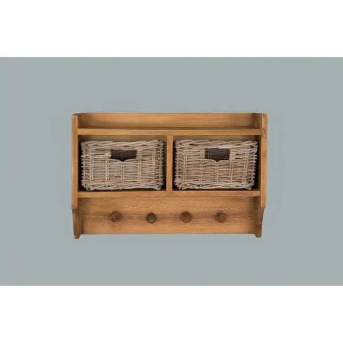 Reclaimed Teak Coat Hook Storage Unit - Two Basket - 1