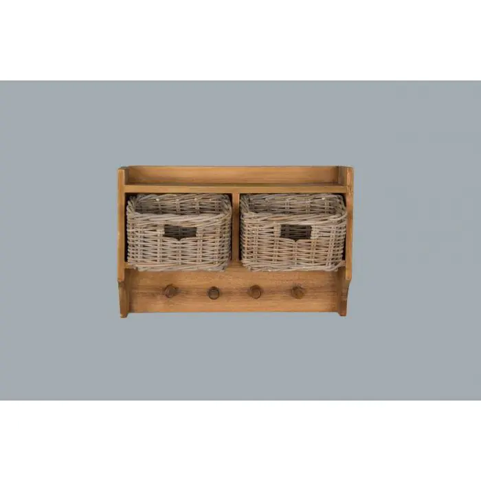 Reclaimed Teak Coat Hook Storage Unit - Two Basket - 2