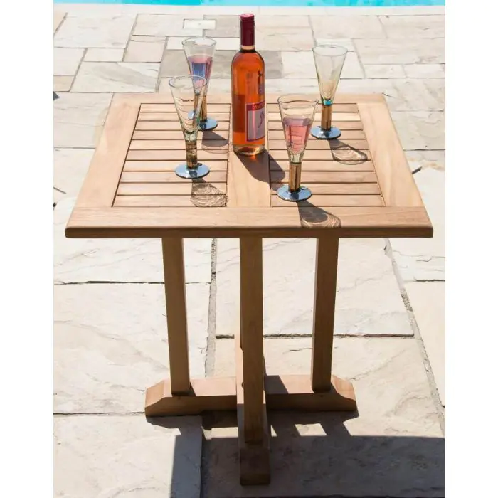 70cm Teak Square Pedestal Table - 4