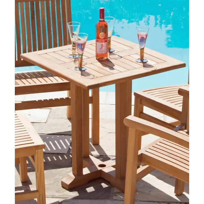 70cm Teak Square Pedestal Table - 3