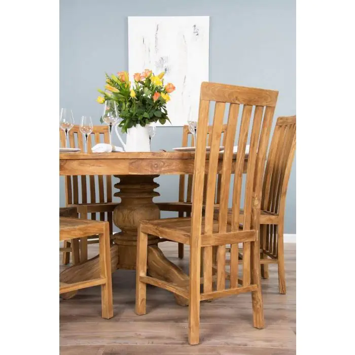 1.5m Reclaimed Teak Circular Pedestal Dining Table with 6 Santos Chairs - 1