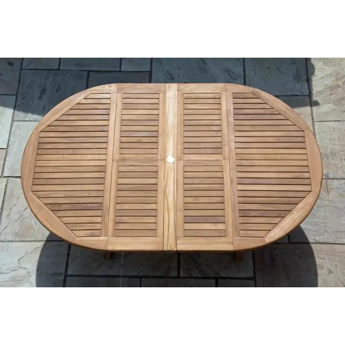 1.5m x 1.5m-2.3m Teak Circular Double Extending Table with 10 Marley Chairs - 15