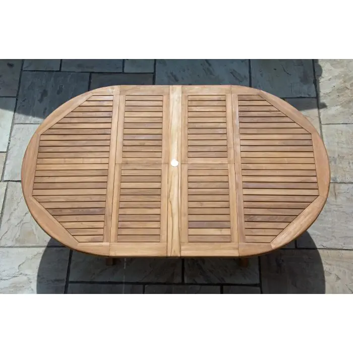1.5m x 1.5m-2.3m Teak Circular Double Extending Table with 10 Kiffa Folding Chairs - 8
