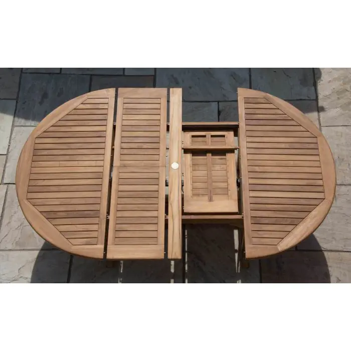 1.5m x 1.5m-2.3m Teak Circular Double Extending Table with 10 Marley Chairs - 17