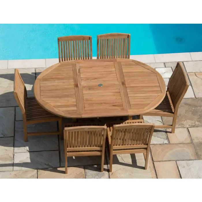1.2m x 1.2m - 1.8m Teak Circular Extending Table with 6 Marley Chairs / Armchairs - 1