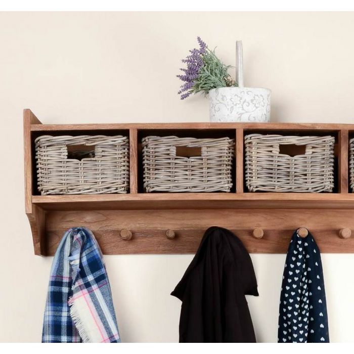 Reclaimed Teak Coat Hook Storage Unit Four Basket Sustainable Furniture
