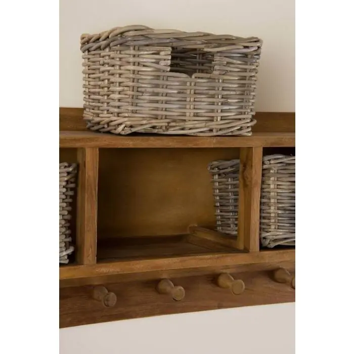 Reclaimed Teak Coat Hook Storage Unit - Three Basket - 2