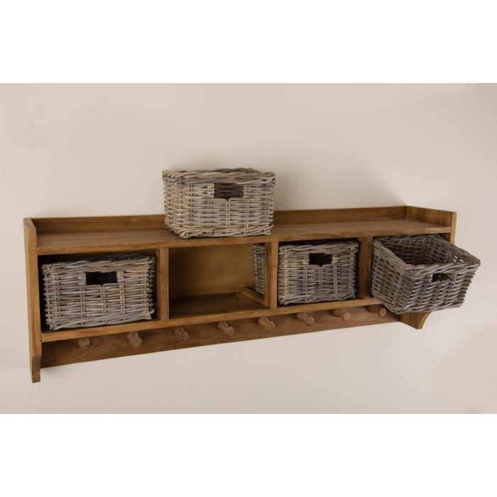 Reclaimed Teak Coat Hook Storage Unit Four Basket Sustainable Furniture