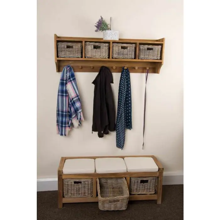 Reclaimed Teak Coat Hook Storage Unit - Four Basket - 10
