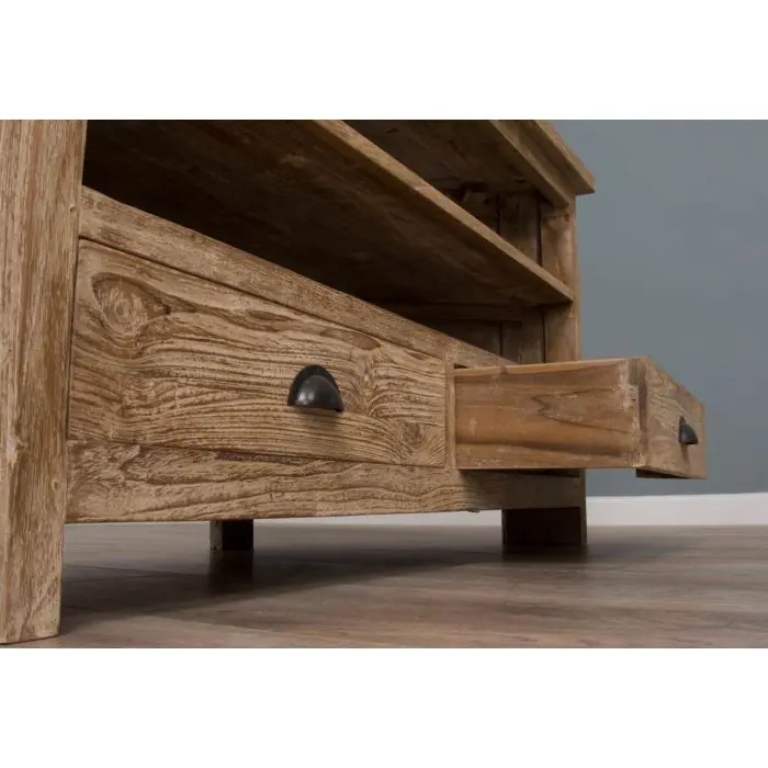 Reclaimed Teak Whitewash Corner TV Unit - 4