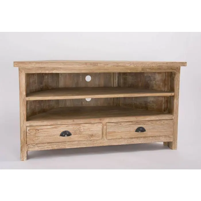 Reclaimed Teak Whitewash Corner TV Unit - 2