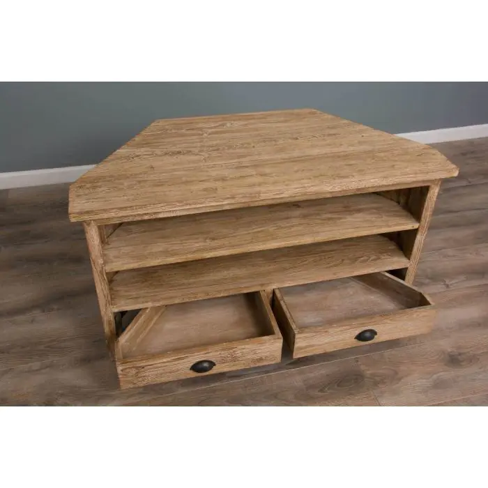 Reclaimed Teak Whitewash Corner TV Unit - 6