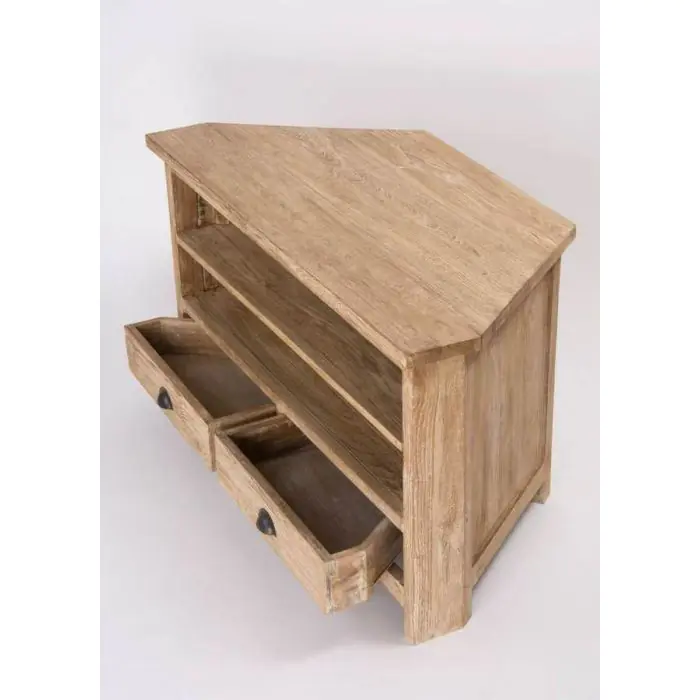 Reclaimed Teak Whitewash Corner TV Unit - 1