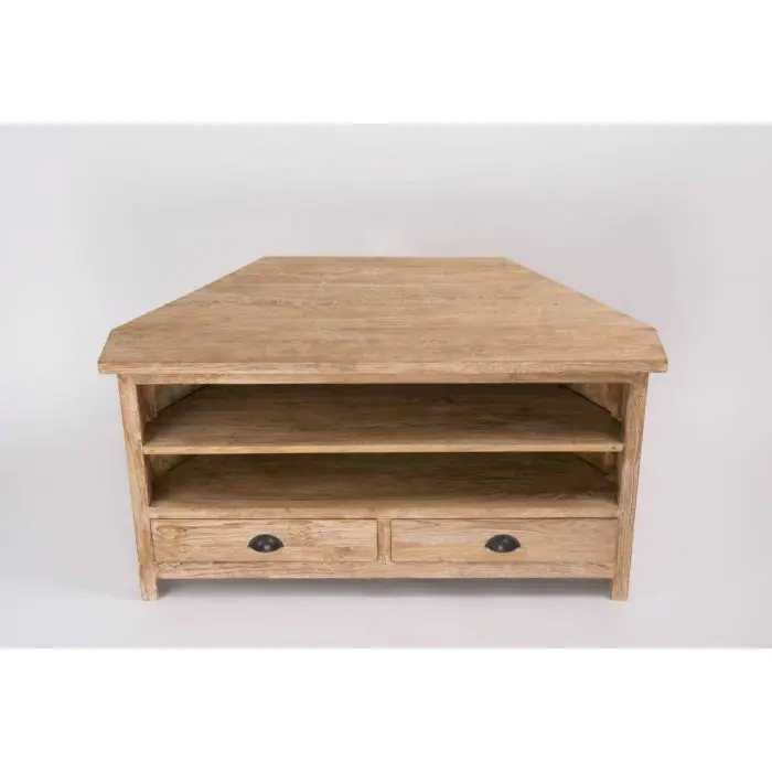 Reclaimed Teak Whitewash Corner TV Unit - 7