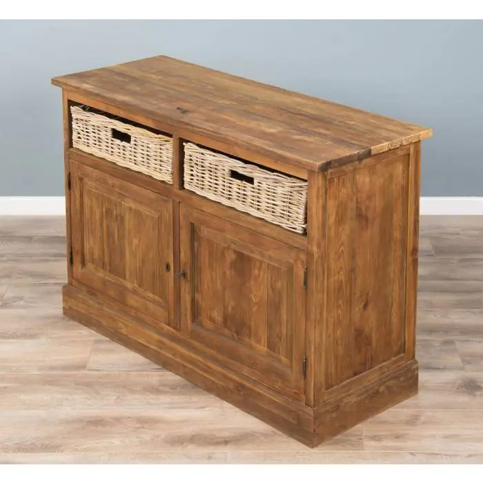 Reclaimed Teak Dresser with Natural Wicker Drawers - 2