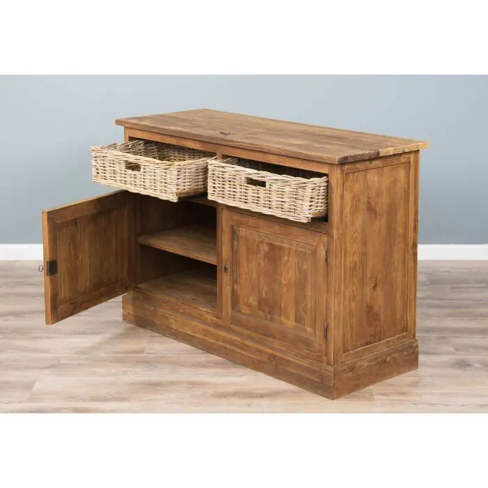 Reclaimed Teak Dresser with Natural Wicker Drawers - 5